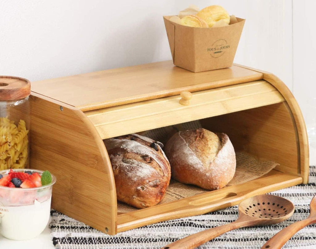 Large Natural Bamboo Roll Top Bread Box A7905
