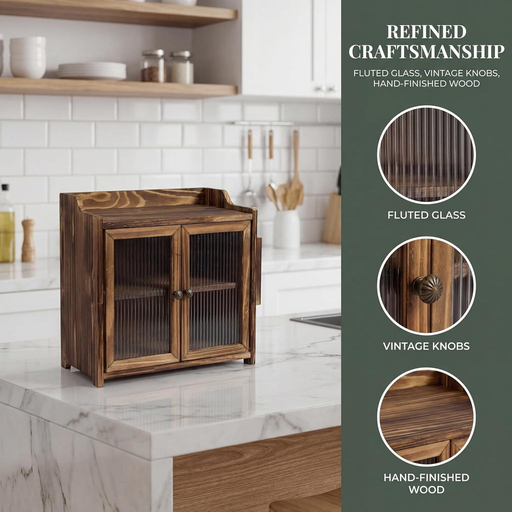 Wooden Bread Box with Glass Doors S3463