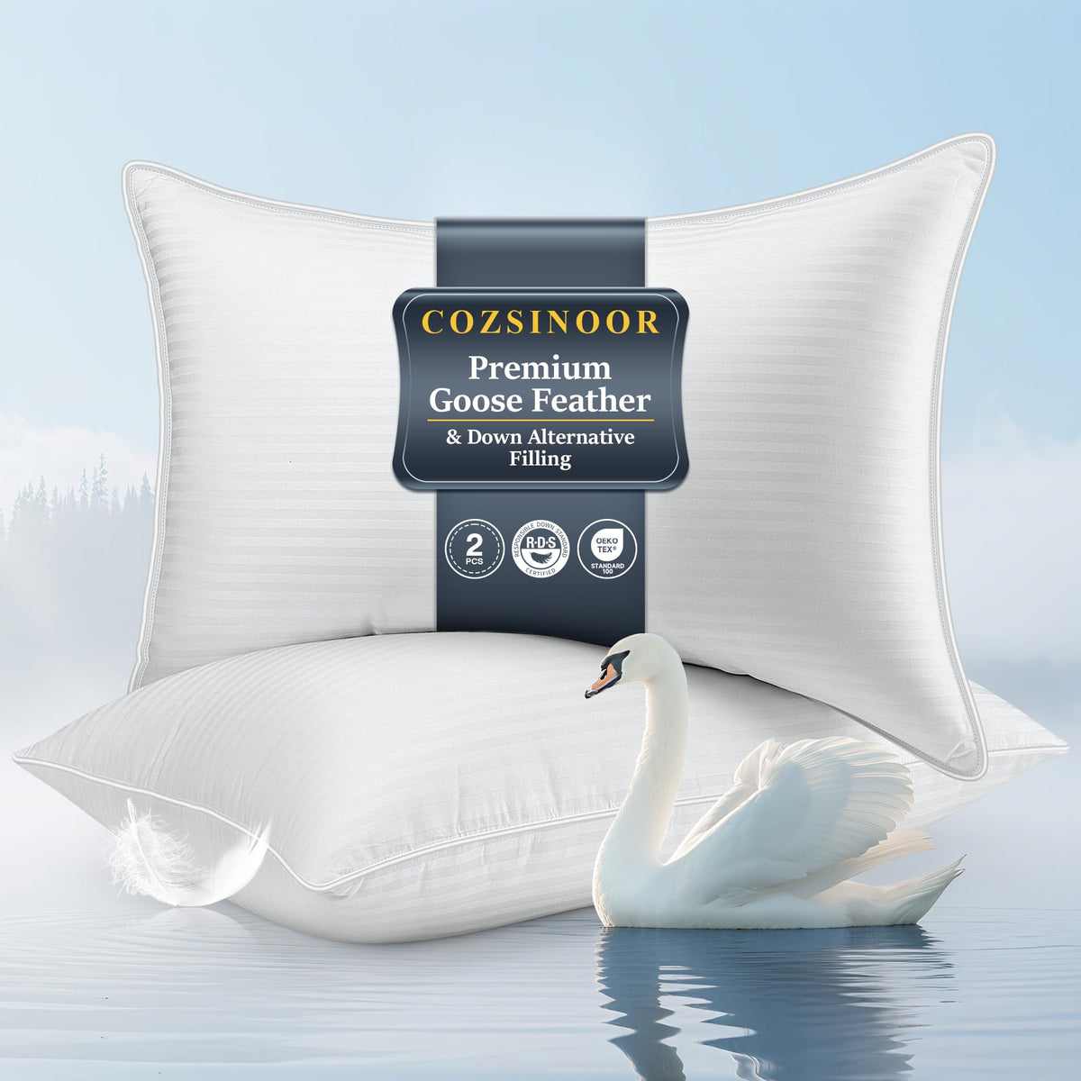 Goose Feather King Size Set of 2 Cotton Pillows F986