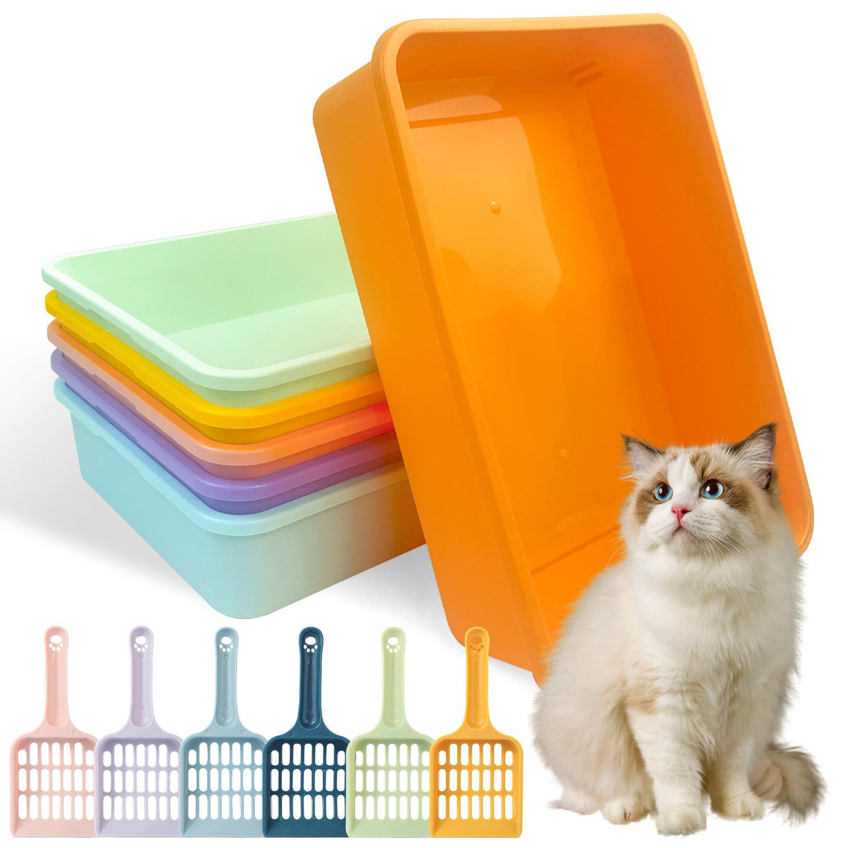 6 Pcs Plastic Kitten Litter Box Set with Scooper N645225