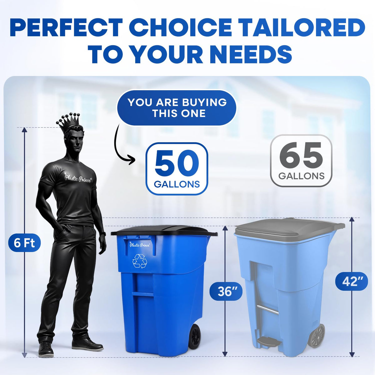50 Gallon Blue Plastic Trash Can with Lid and Wheels T8394