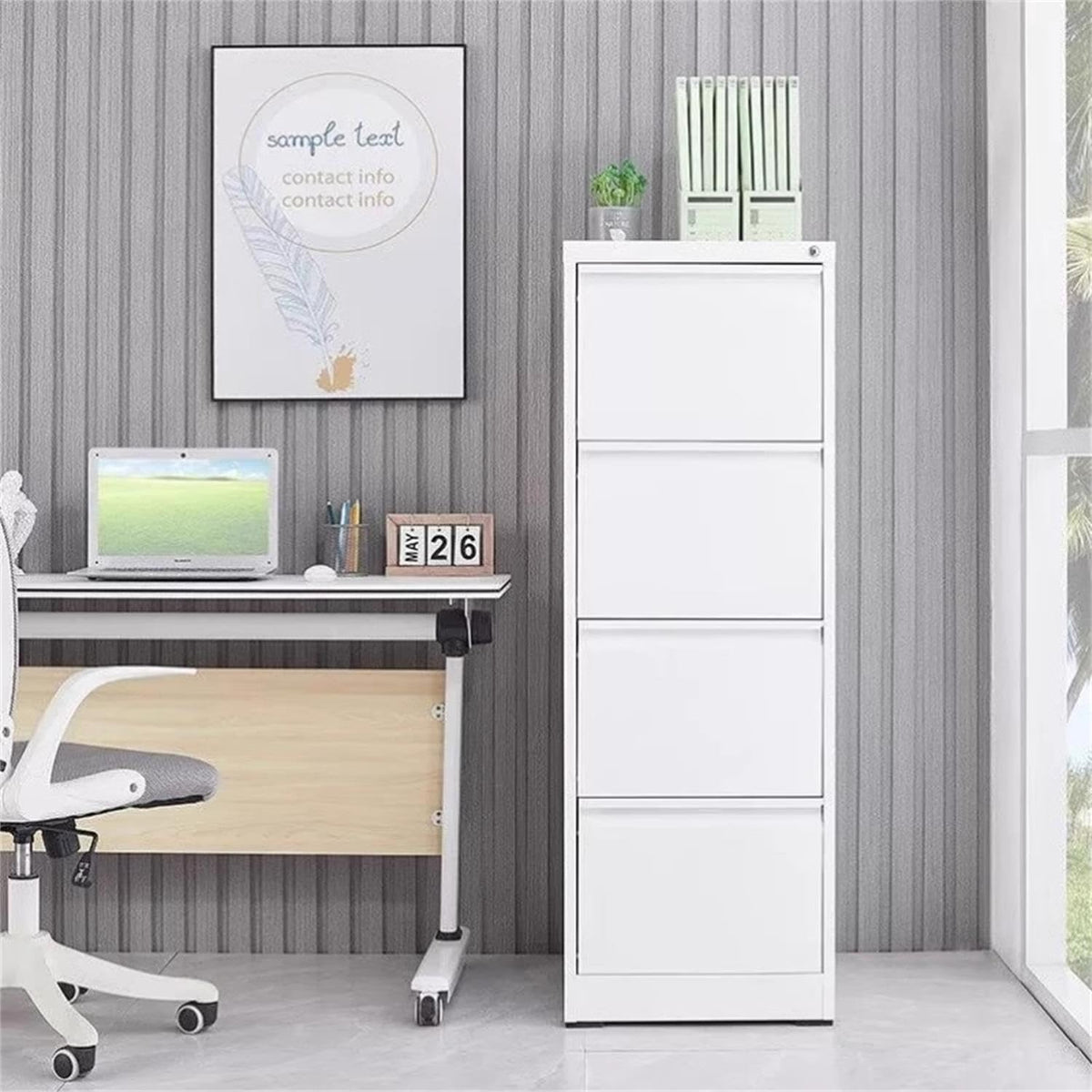 4 Drawer Vertical Metal File Cabinet with Lock V538939