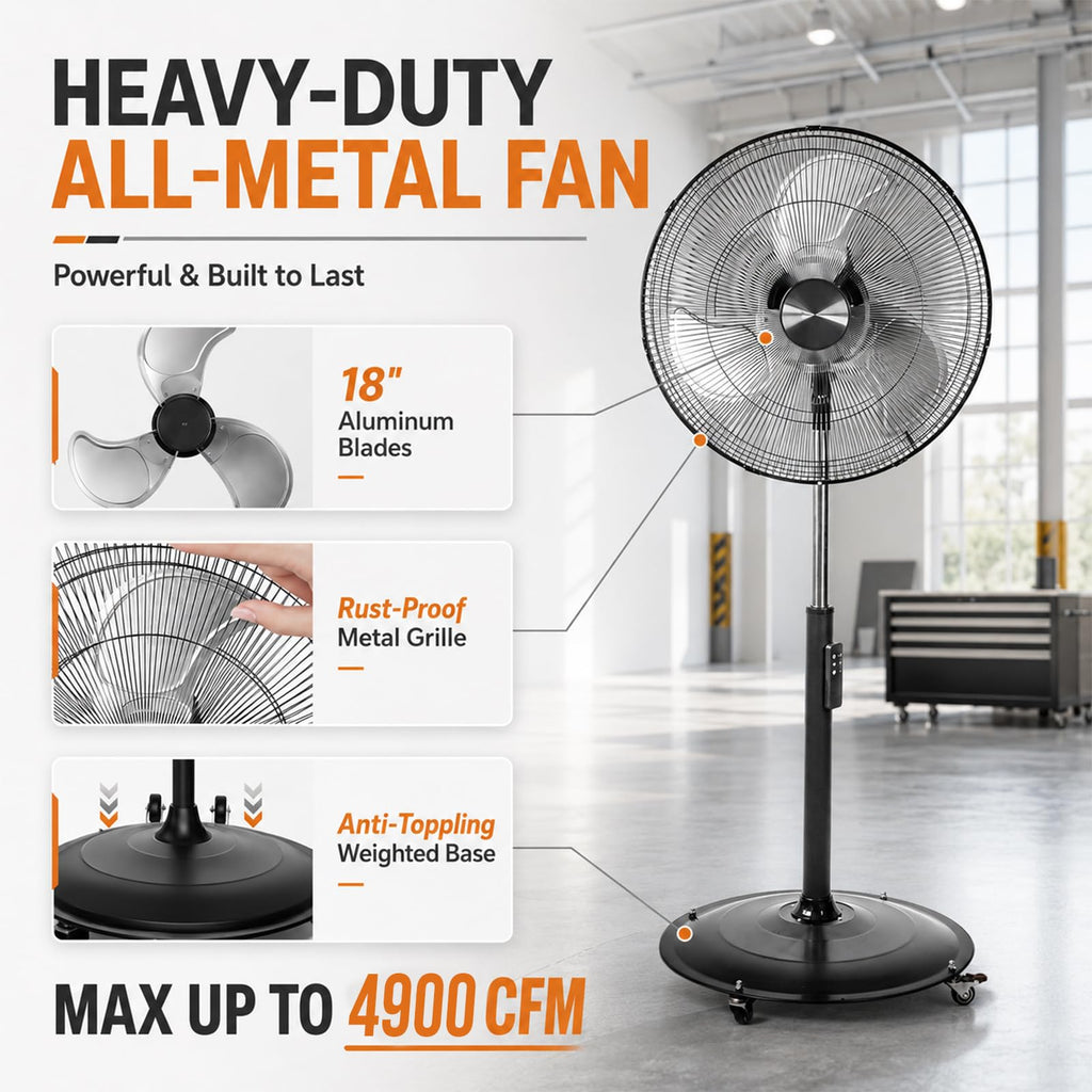 18" Black Oscillating Pedestal Fan with Remote E245972
