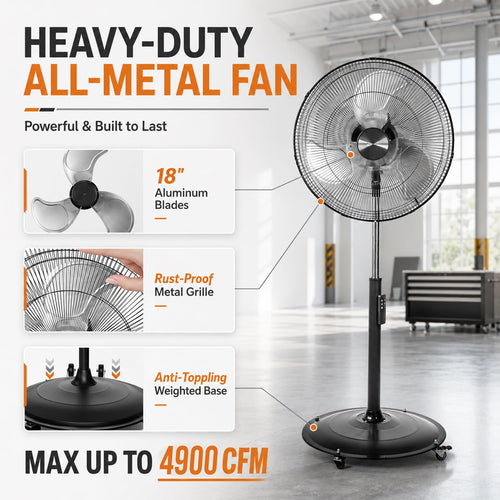 18" Black Oscillating Pedestal Fan with Remote E245972