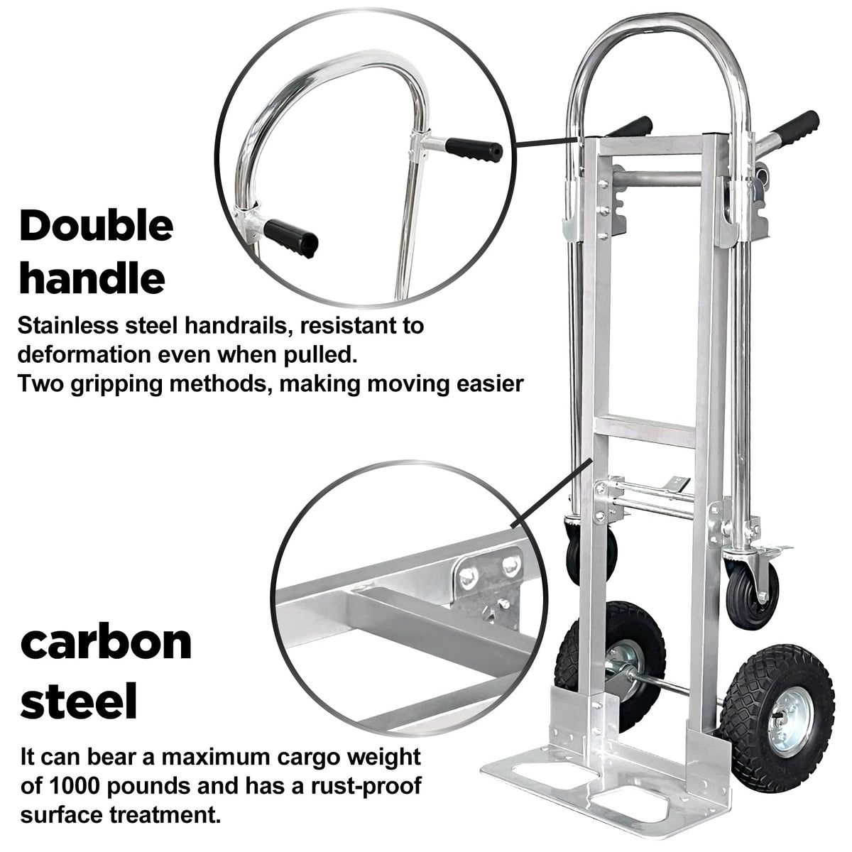 Convertible Hand Truck Dolly Cart with 4 Wheels 1000 Lbs O86610