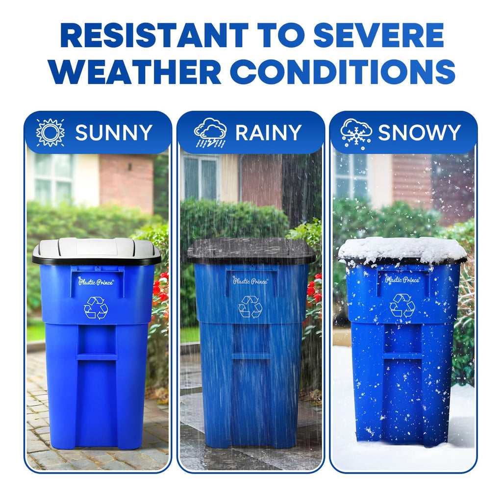 50 Gallon Blue Plastic Trash Can with Lid and Wheels T8394