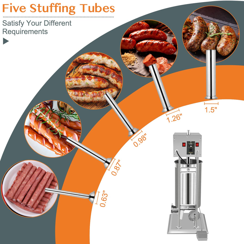 10L Electric Stainless Steel Sausage Stuffer with 5 Stuffing Tubes O46039