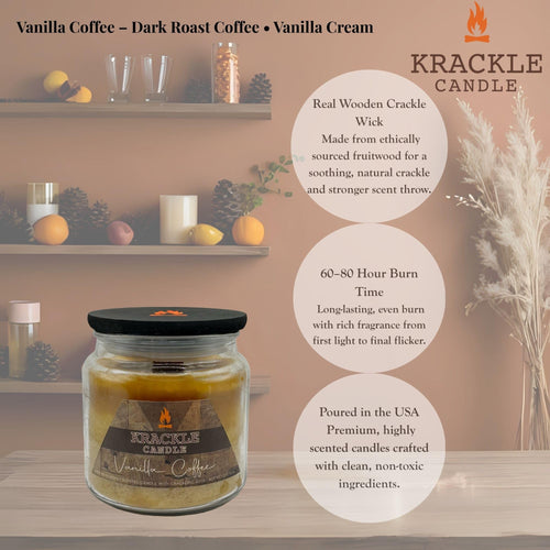 16 oz Vanilla Coffee Scented Candle with Wooden Wick K778