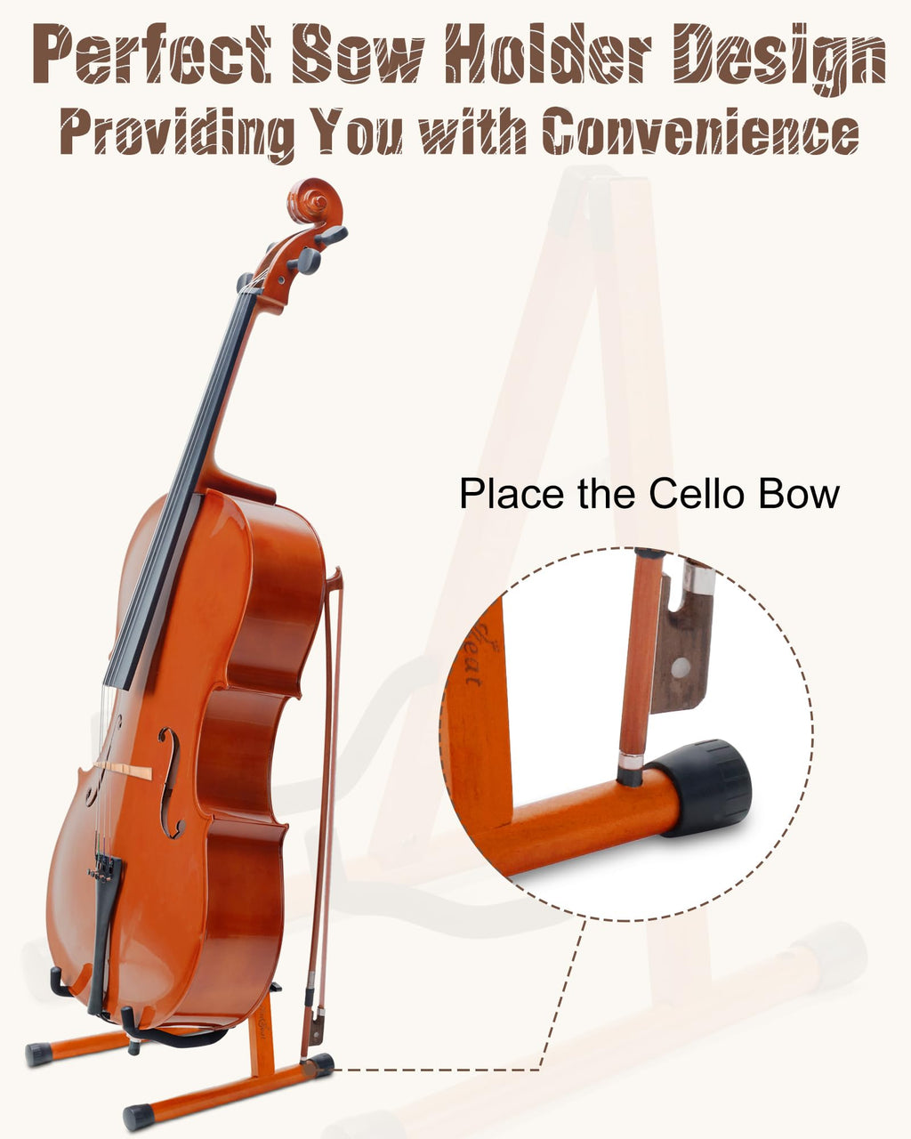 Mahogany Wood A-Shape Cello Stand with Bow Holder N4347