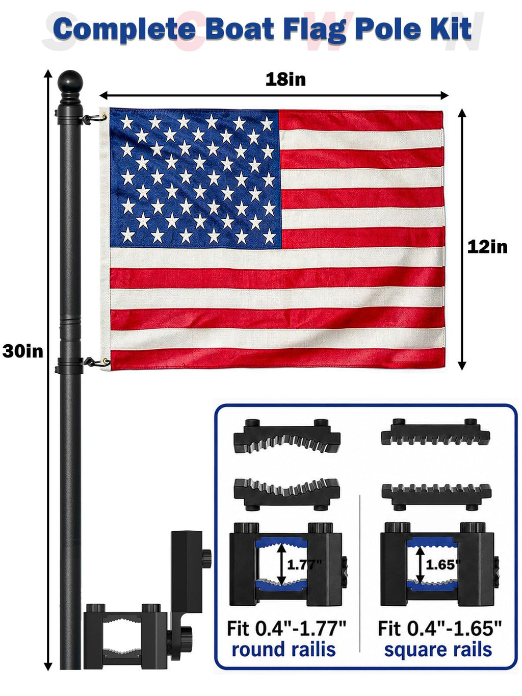 2.5FT Stainless Steel Boat Flag Pole Kit M877987