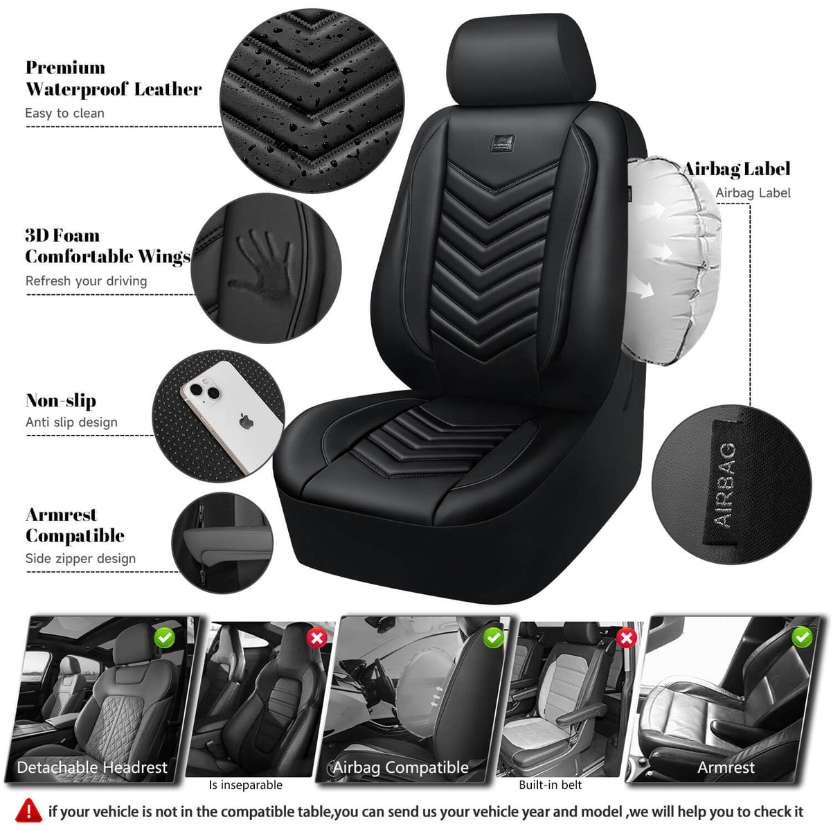 3D Foam Faux Leather Seat Covers Full Set U302890
