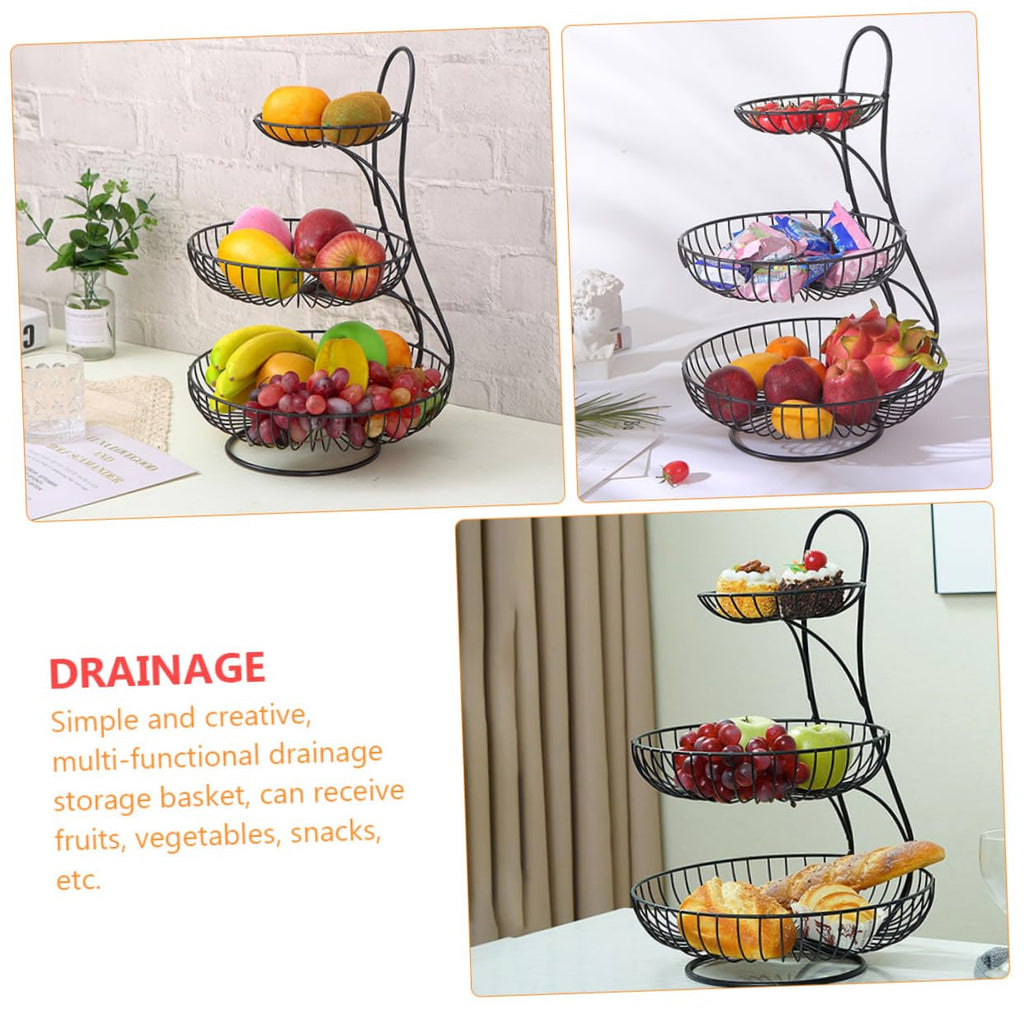 Black 3-Tier Iron Fruit Basket D130