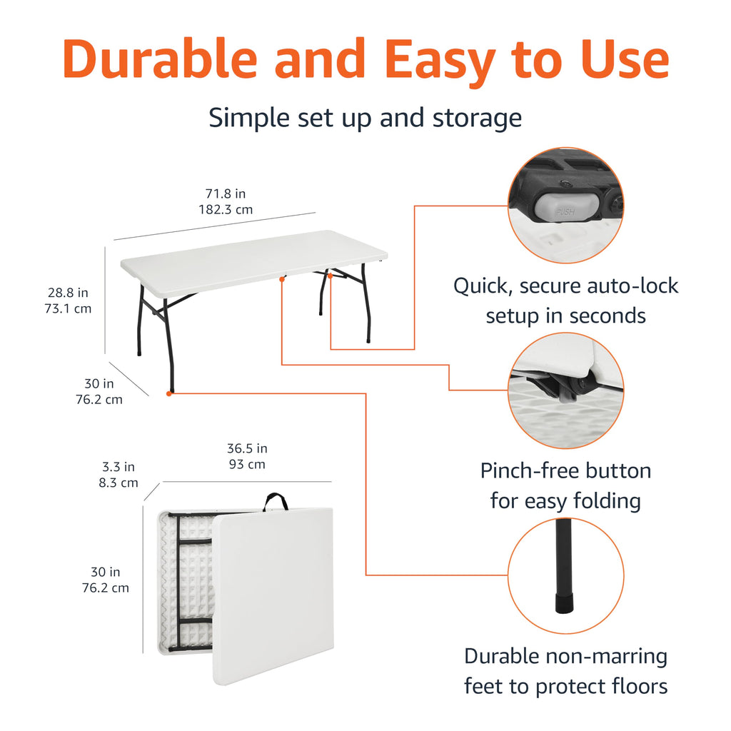 Heavy Duty Portable Folding Table, 6 ft, White S4176
