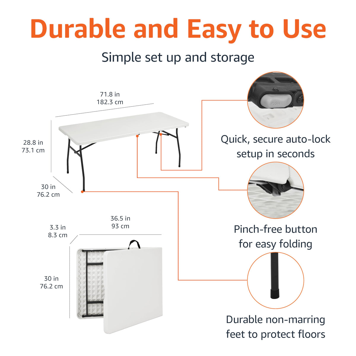 Heavy Duty Portable Folding Table, 6 ft, White S4176