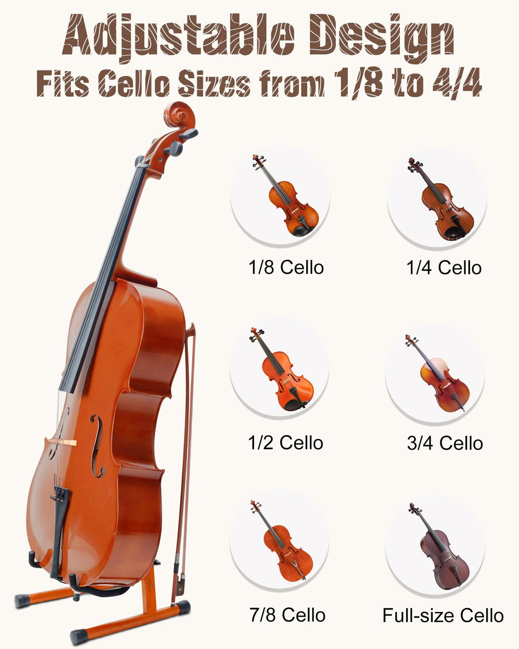 Mahogany Wood A-Shape Cello Stand with Bow Holder N4347