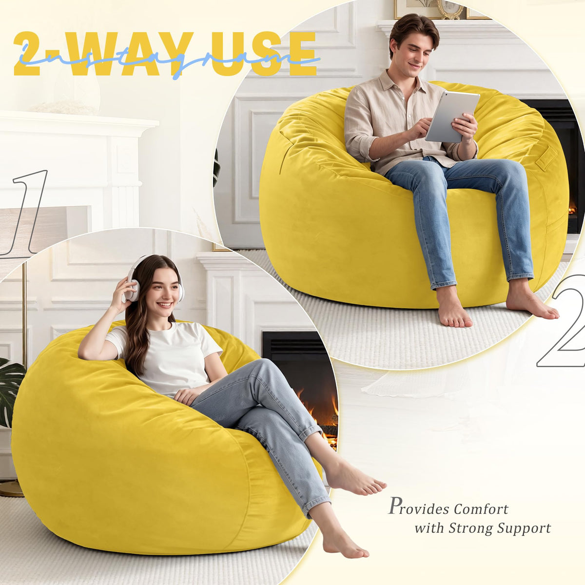 3FT Bean Bag Chair with Washable Cover A680