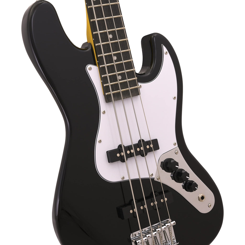 Black Mini Electric Bass Guitar with Maple Neck, Rosewood Fingerboard & White Pickguard R652