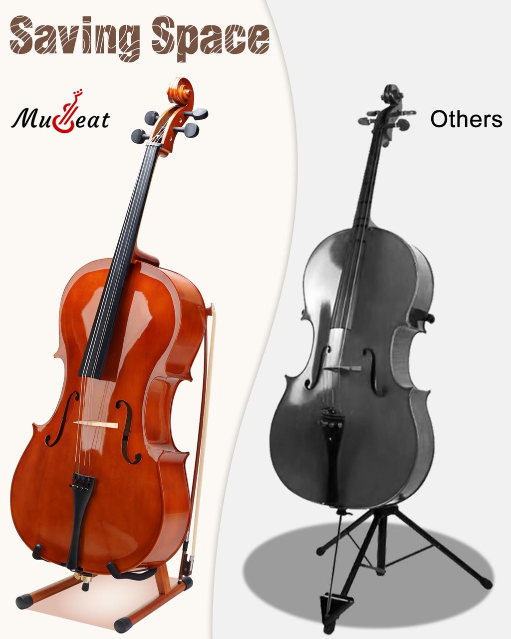 Mahogany Wood A-Shape Cello Stand with Bow Holder N4347