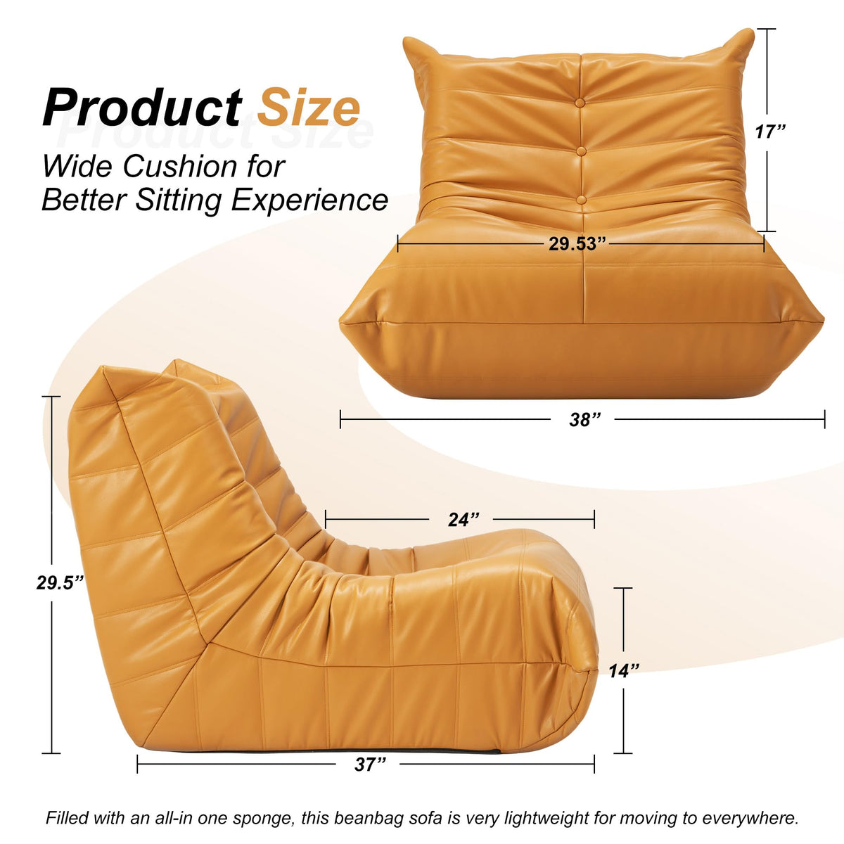 Leather Memory Foam Bean Bag Chair S84749