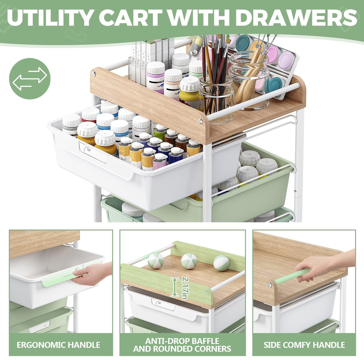 Green Utility Cart with 6 Drawers K334909