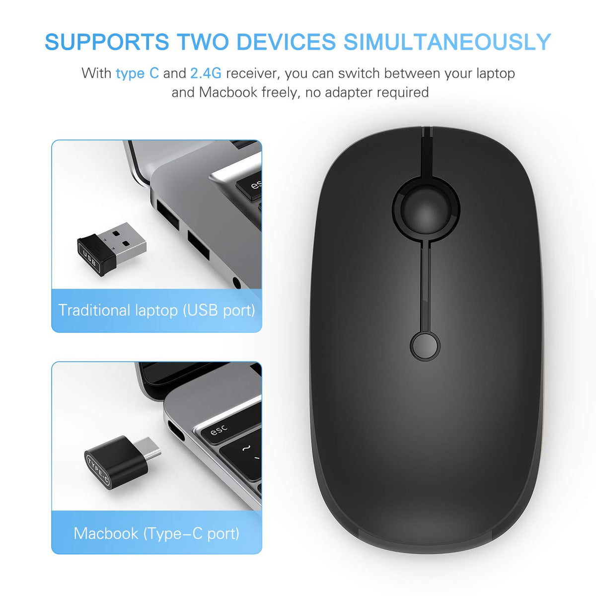 Type C Wireless Mouse, Black Y7013