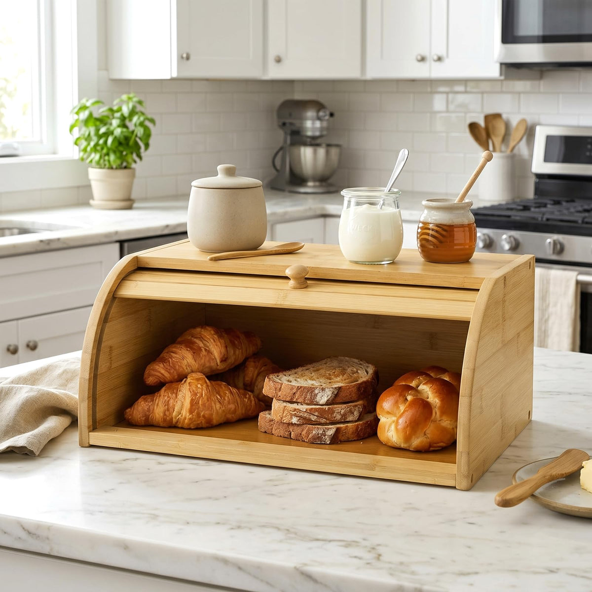 Large Natural Bamboo Roll Top Bread Box A7905