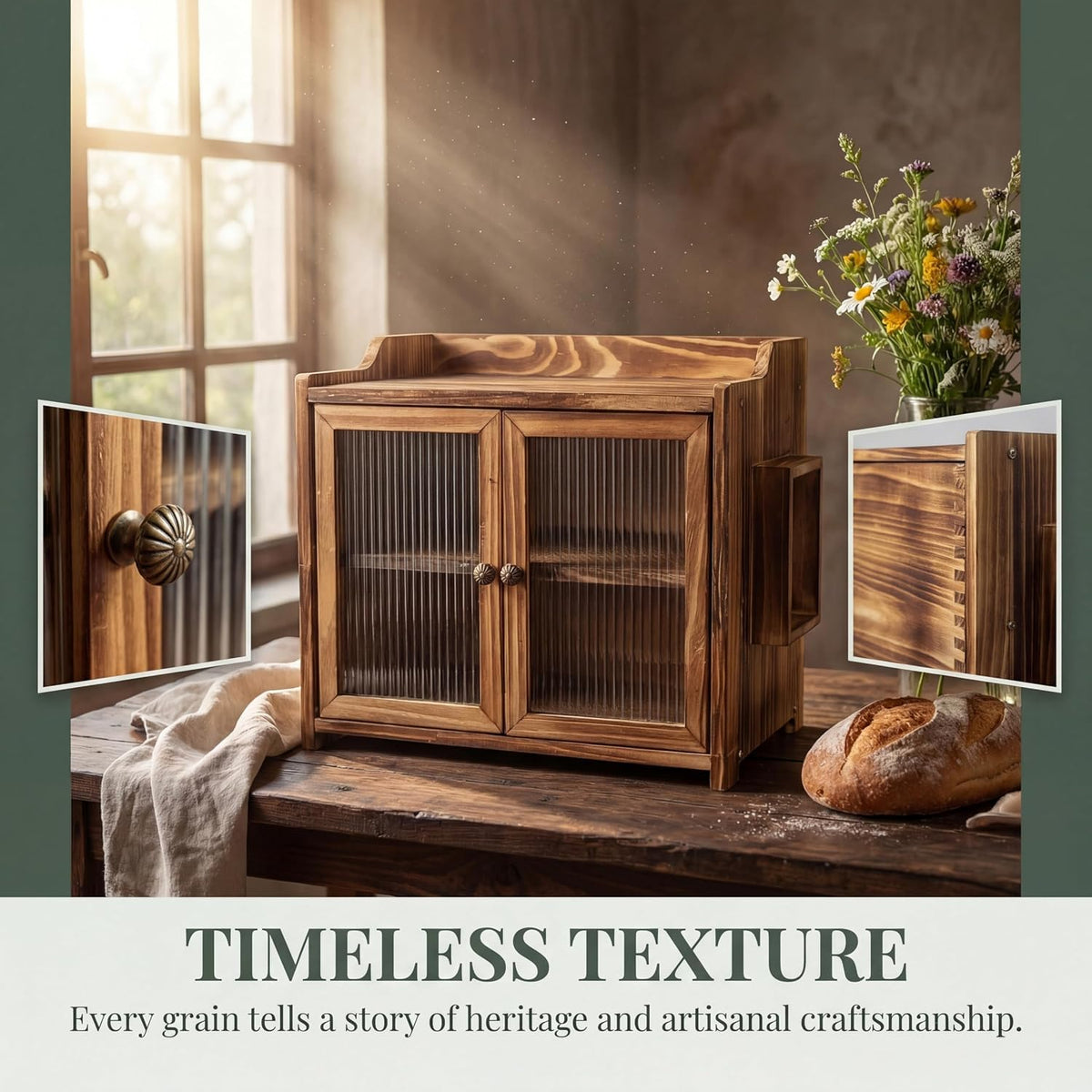 Wooden Bread Box with Glass Doors S3463