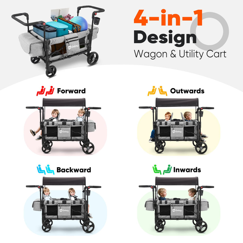 4-in-1 Wagon Stroller with Convertible Seats and Canopy B577737