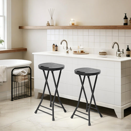 24 Inch Folding Stool 500LBS Capacity Portable Collapsible Stool Black G21609