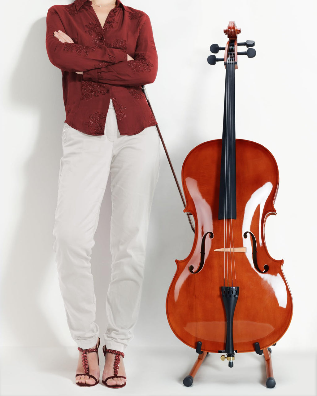 Mahogany Wood A-Shape Cello Stand with Bow Holder N4347