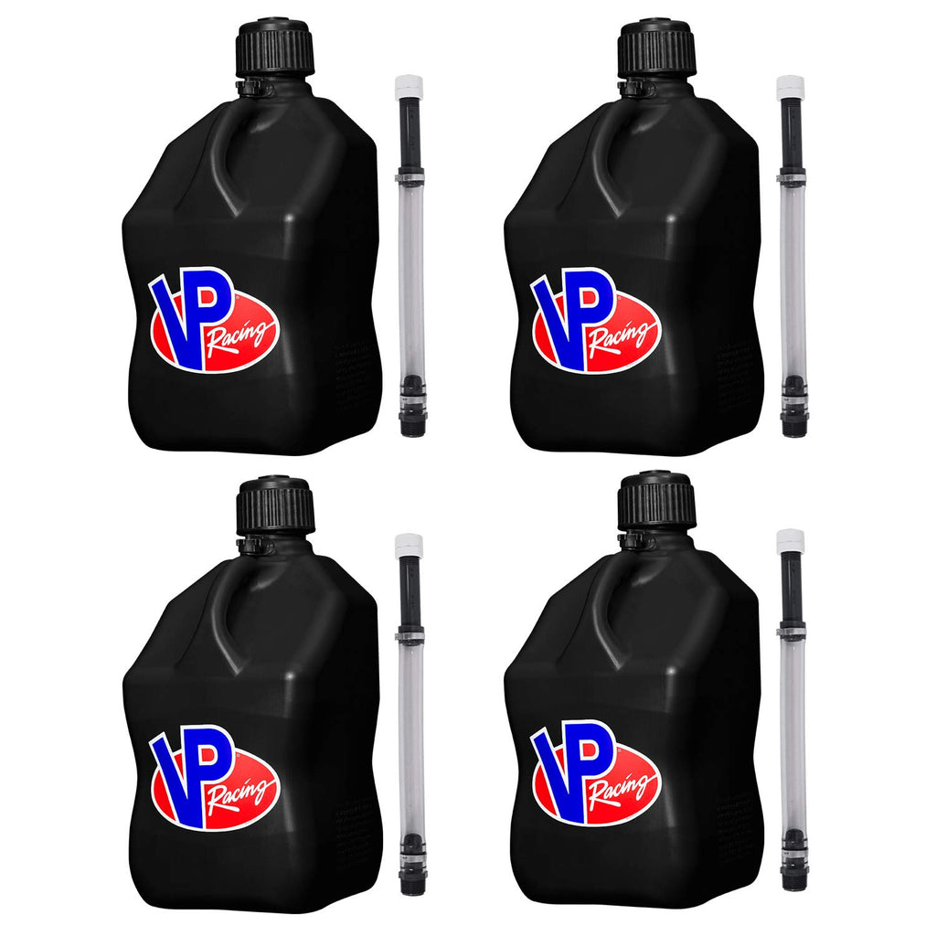5.5 Gallon Square Motorsport Jug Black with Filler Hoses 4 Pack K17139