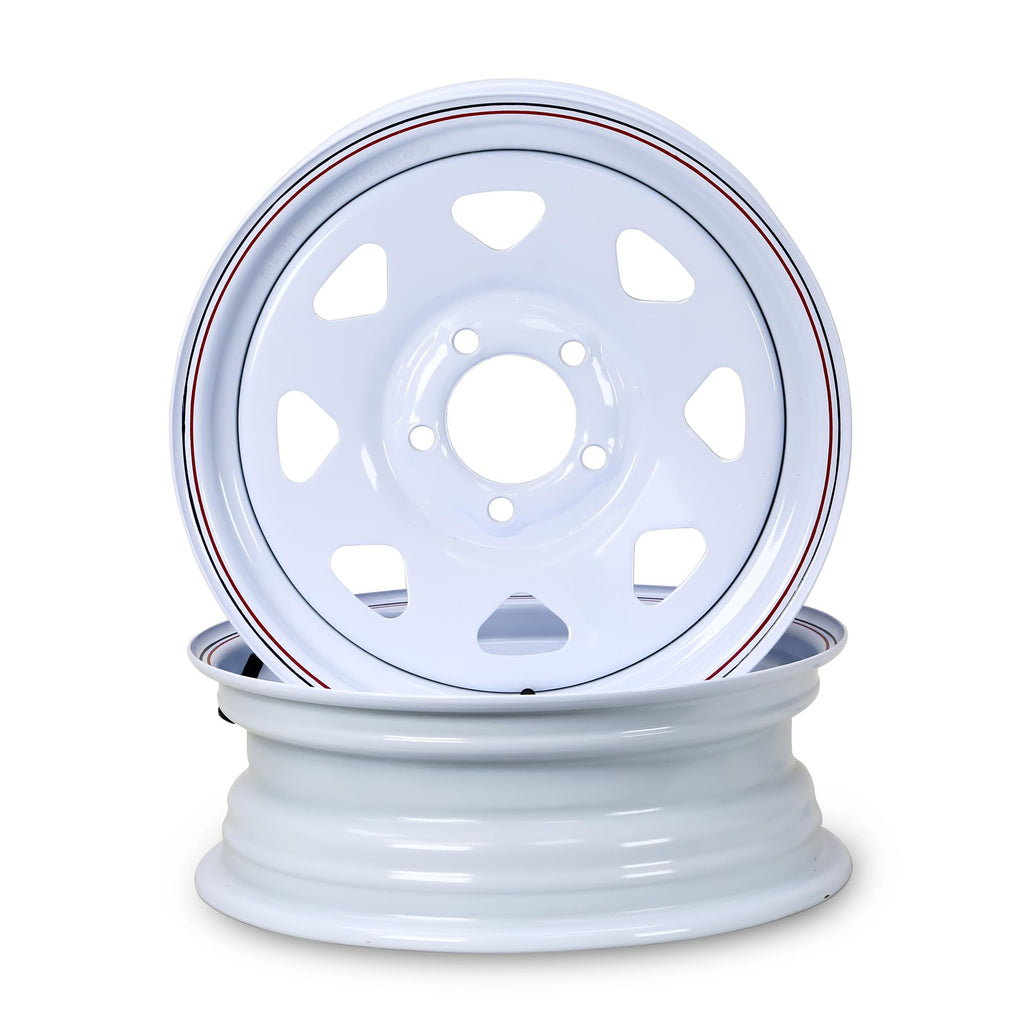 15X5 Trailer Wheel 5 Lug on 4.5" Bolt Pattern White Spoke Rim, Set 2 W66509