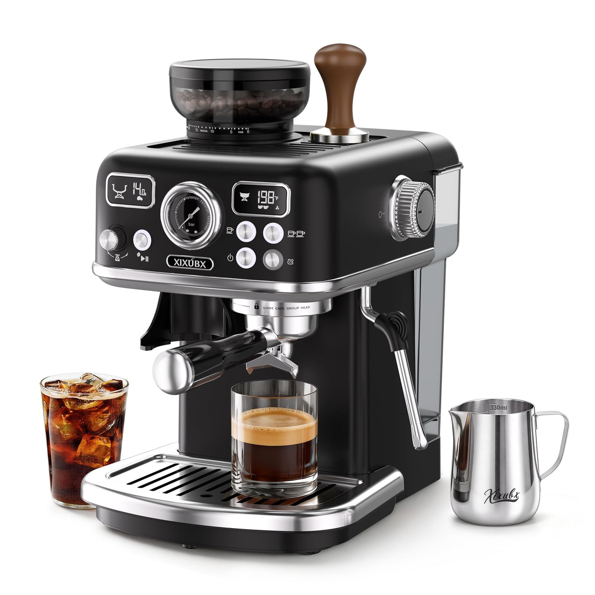 Espresso Machine with Grinder, PID & Programmable Settings, Black W6080