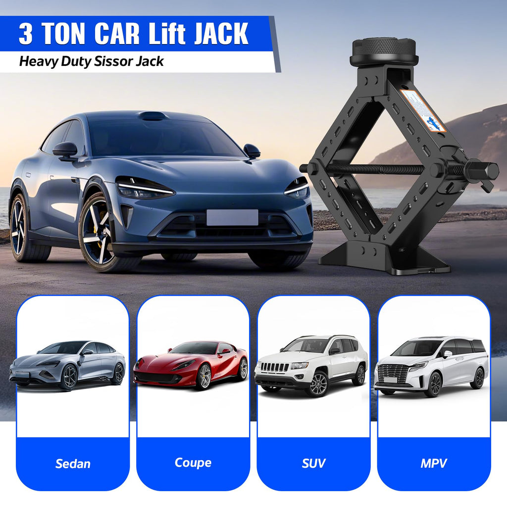 3 Ton Heavy Duty Scissor Jack Kit with Ratchet Wrench V1732