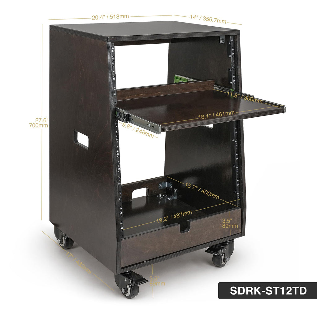 12U Studio Rack with Slide-Out Tray and Casters I46855