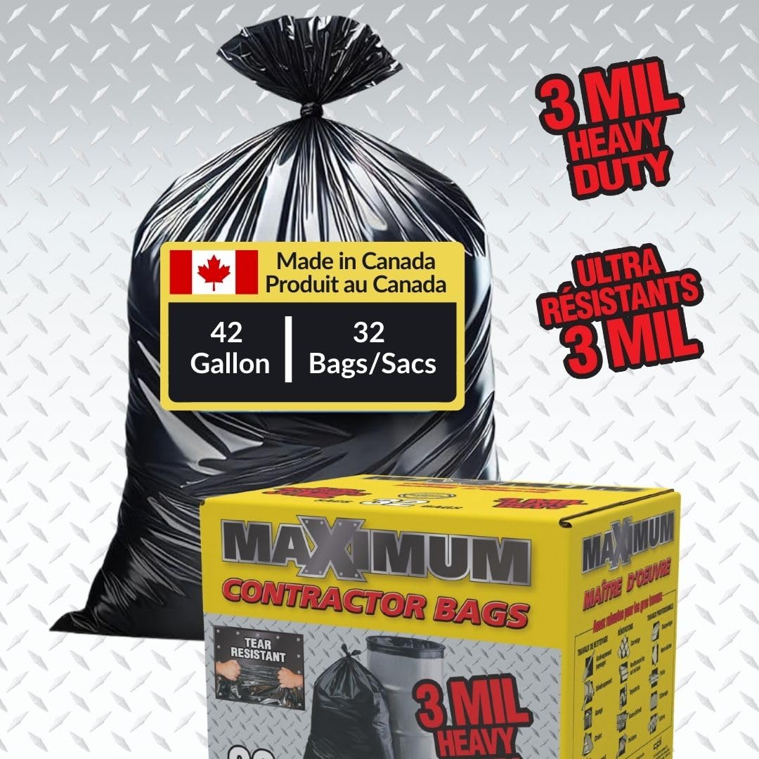 Heavy Duty 42-Gallon 3 Mil Black Garbage Bags 32 Counts I72031