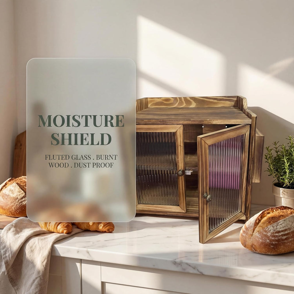 Wooden Bread Box with Glass Doors S3463
