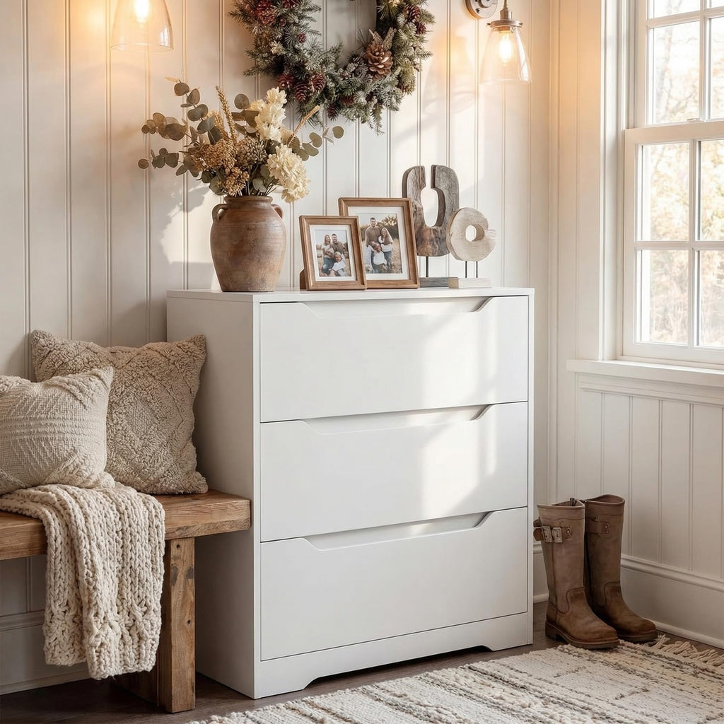 White 3 Drawer Wood Dresser E6139