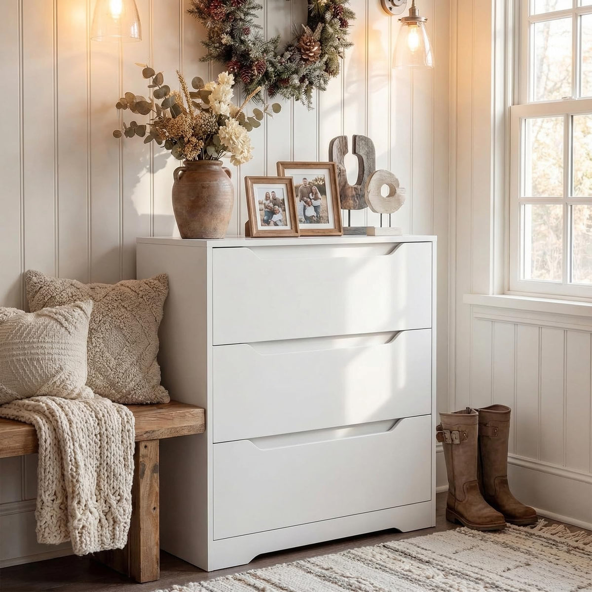 White 3 Drawer Wood Dresser E6139