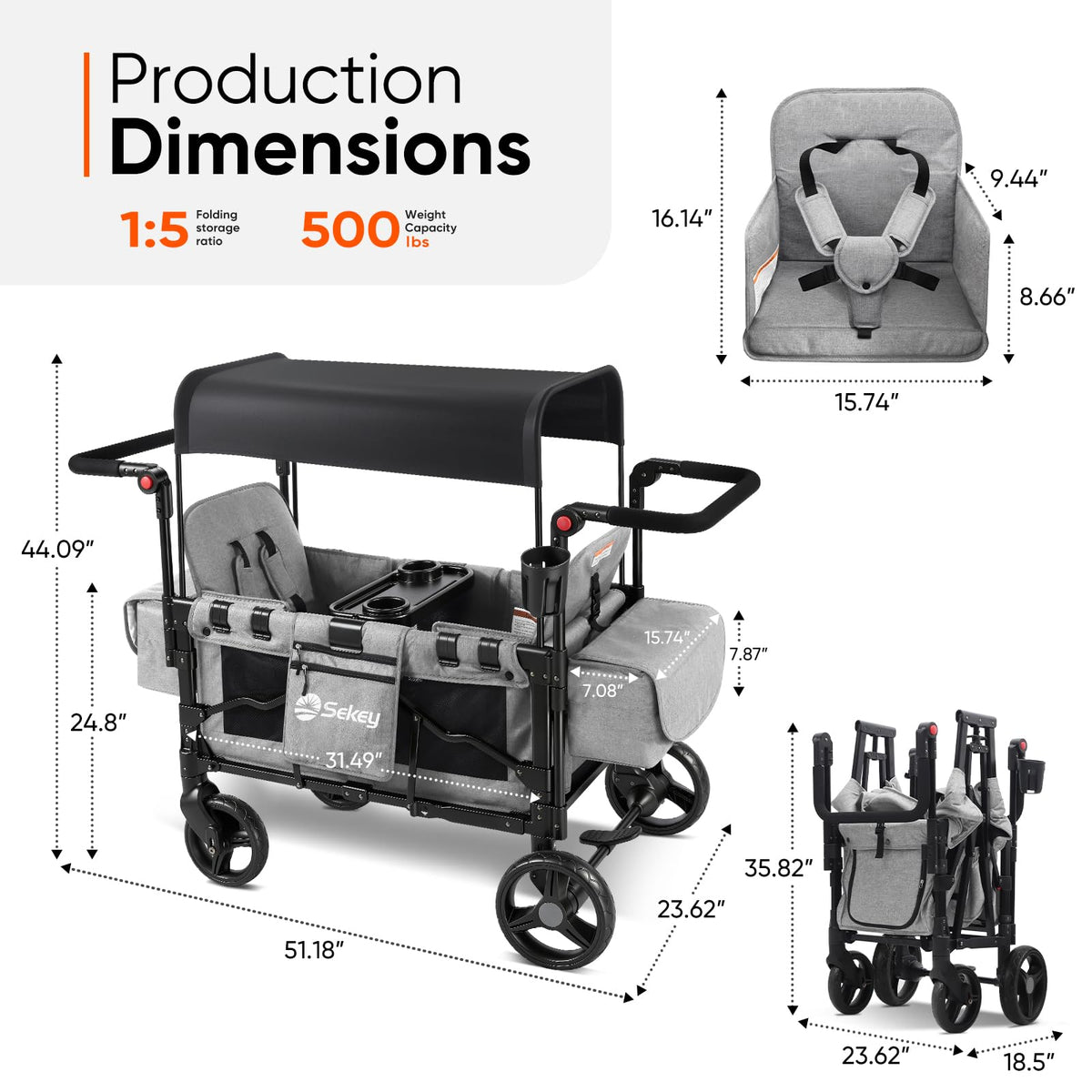 4-in-1 Wagon Stroller with Convertible Seats and Canopy B577737