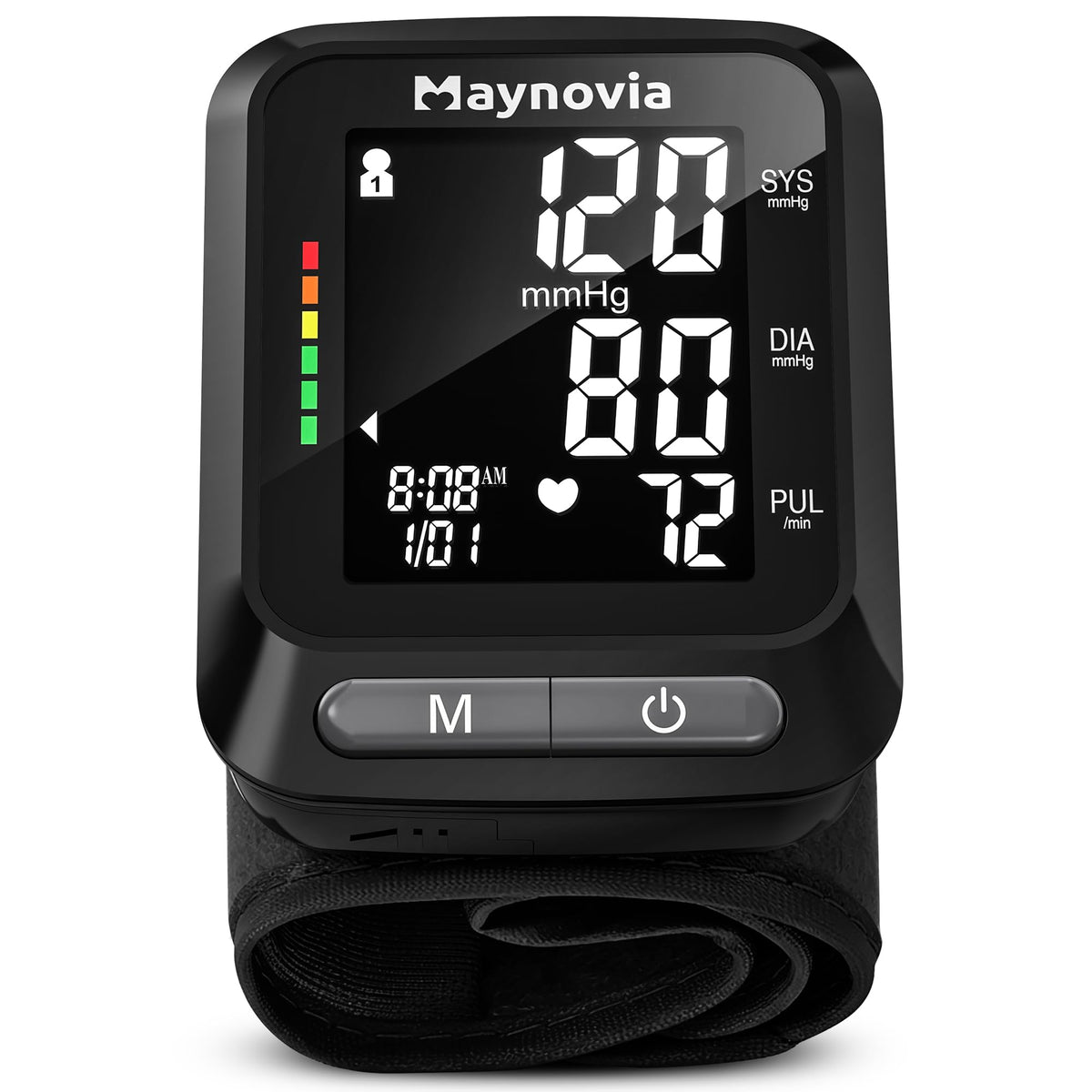 Wrist Blood Pressure Monitor, Backlit LCD, 5.3-8.5 in Cuff, Black S18018