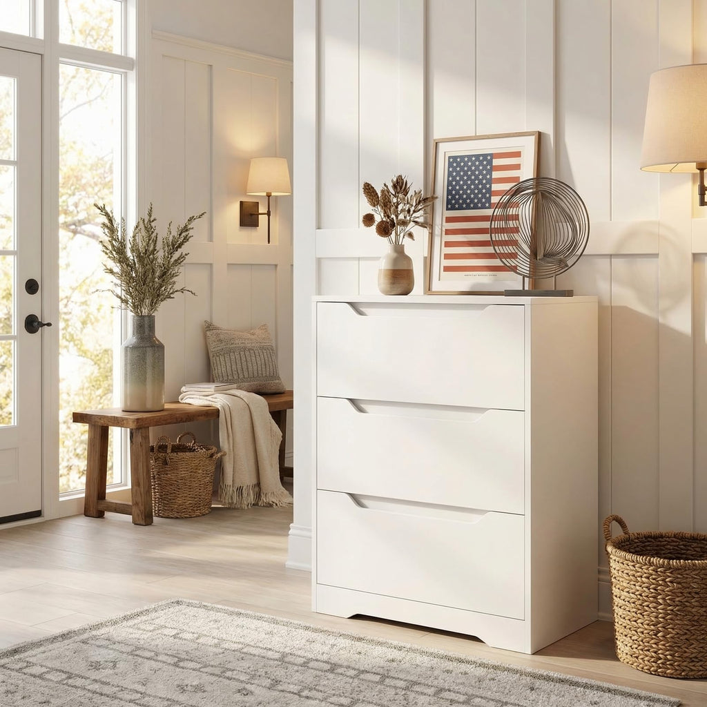White 3 Drawer Wood Dresser E6139