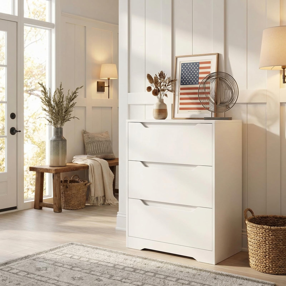 White 3 Drawer Wood Dresser E6139
