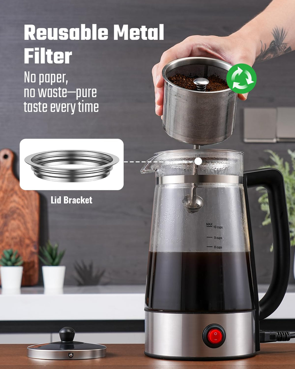 10-Cup Electric Percolator Coffee Pot with Borosilicate Carafe L8754