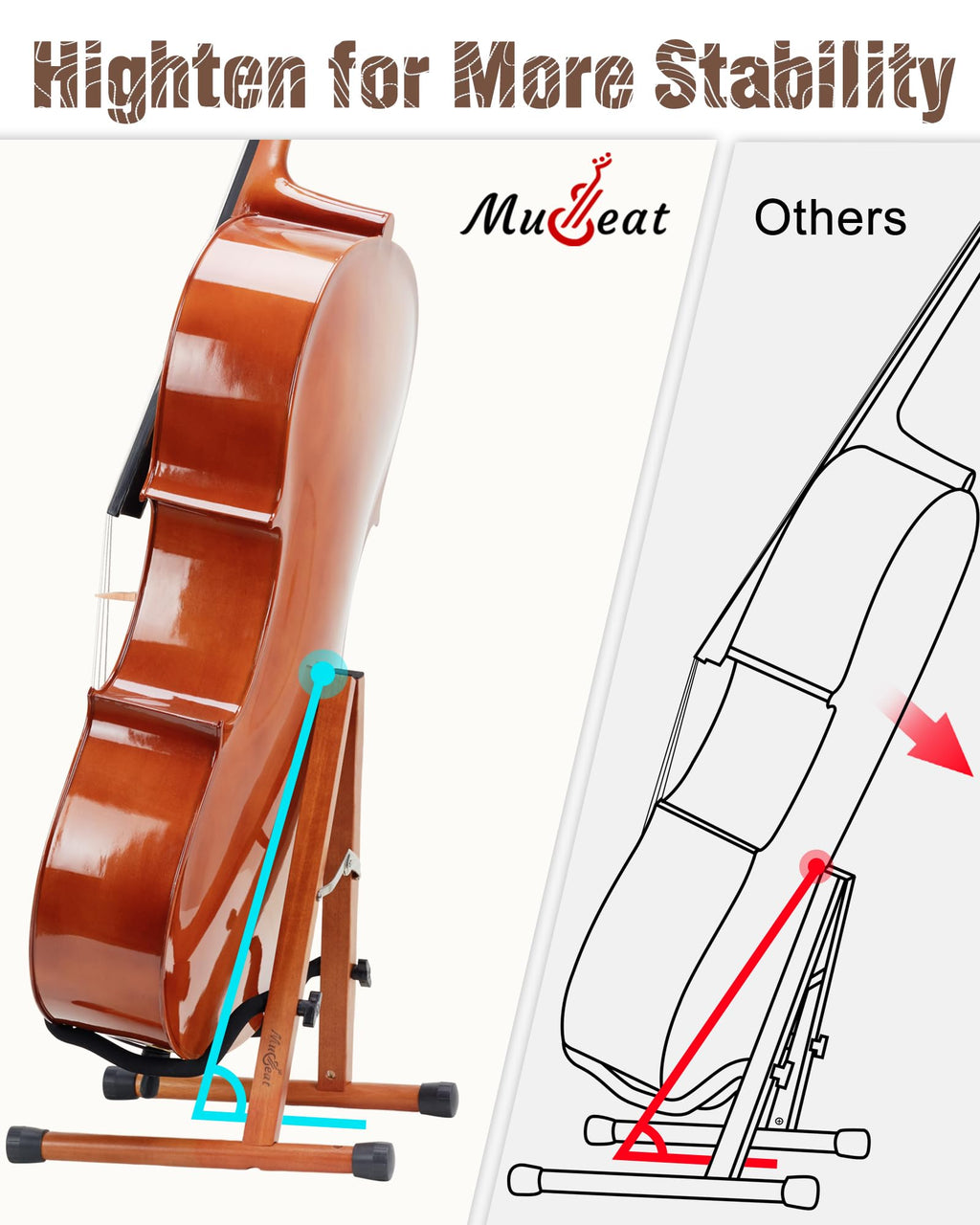 Mahogany Wood A-Shape Cello Stand with Bow Holder N4347