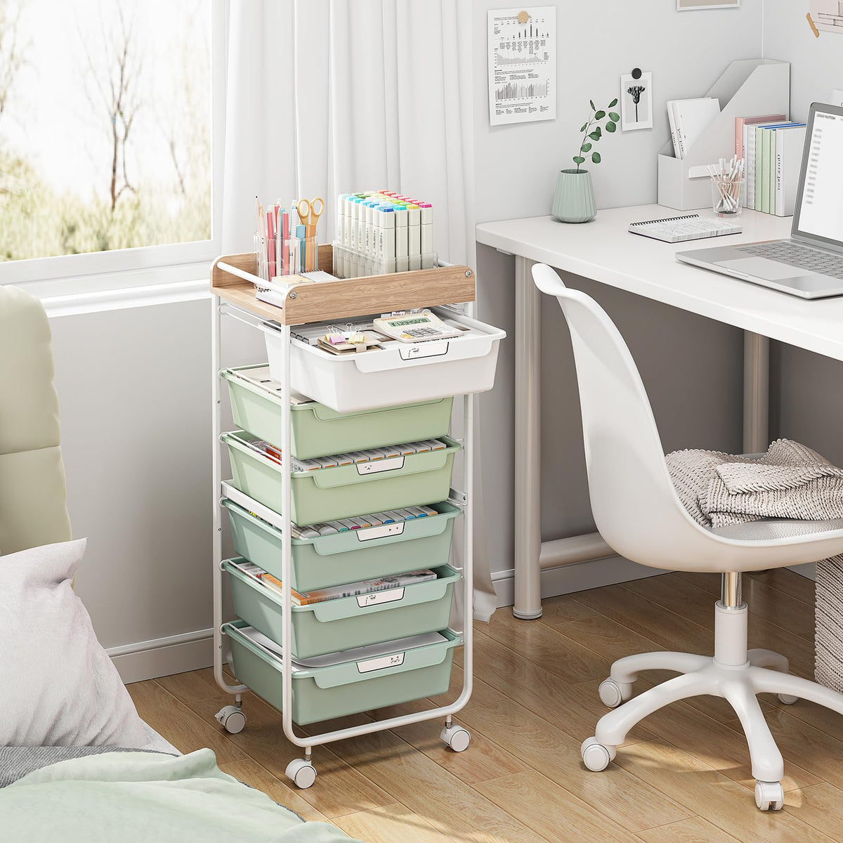Green Utility Cart with 6 Drawers K334909
