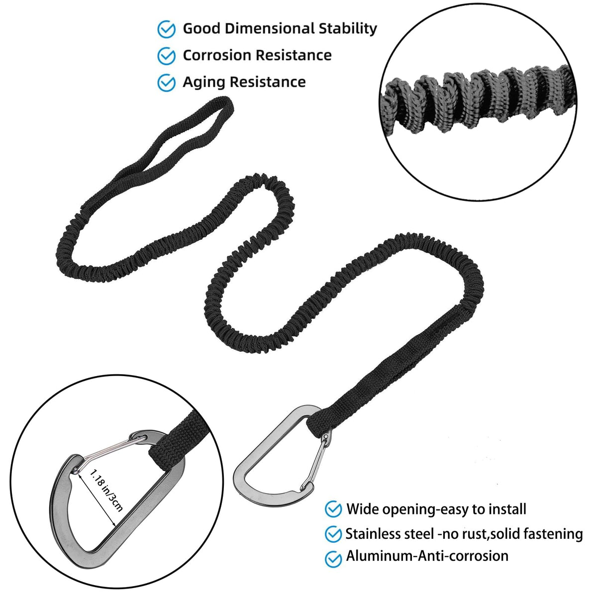 Kayak Paddle Leash 3-7 ft Stretchable Strap Lanyard R424802