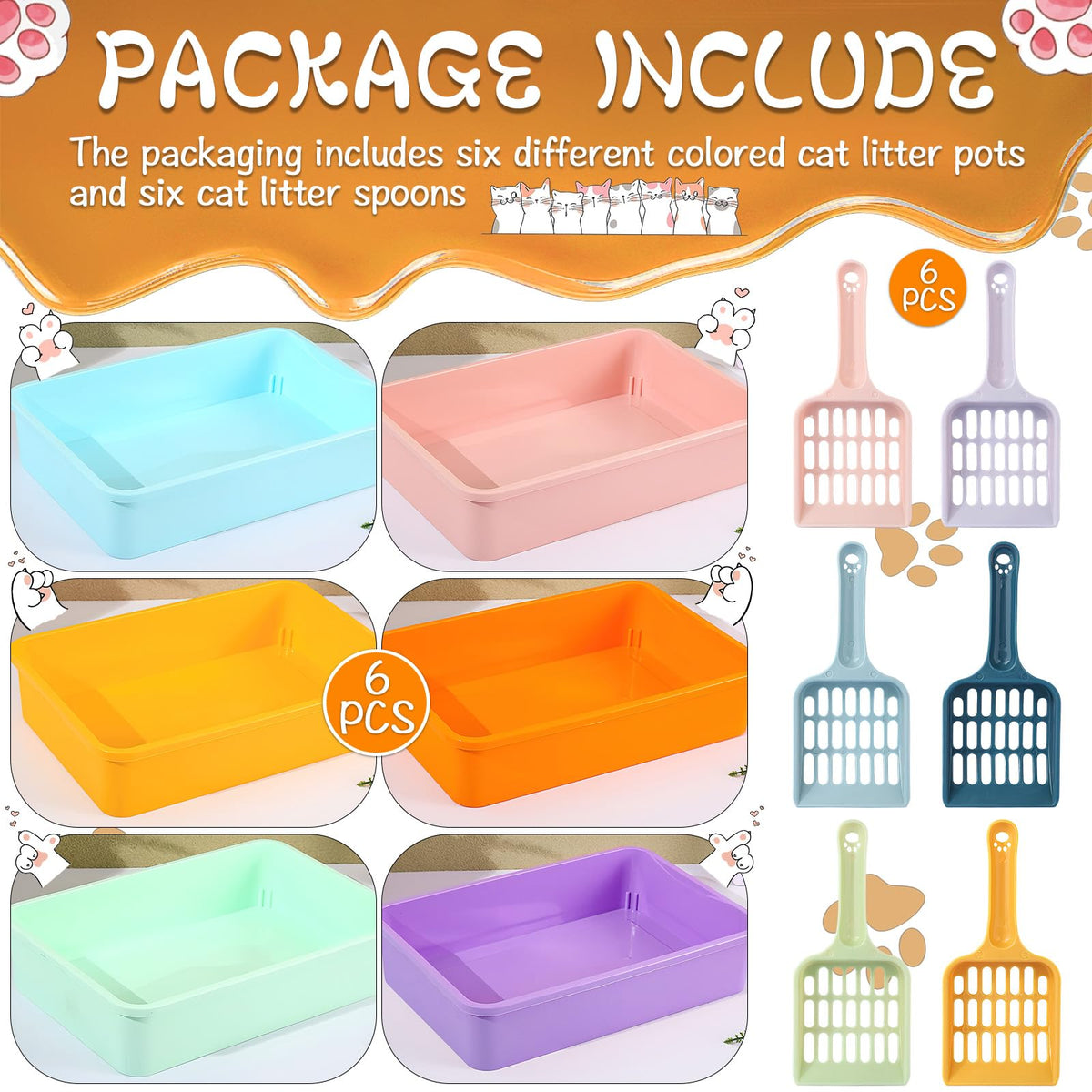 6 Pcs Plastic Kitten Litter Box Set with Scooper N645225