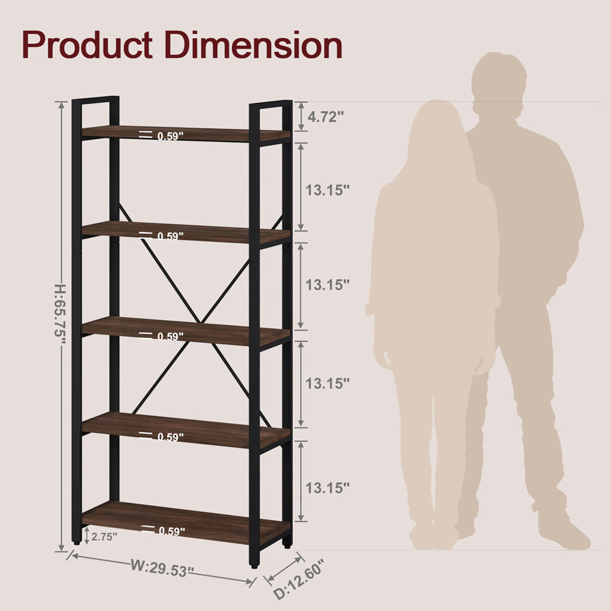 5 Tier Wood and Metal Bookshelf R3884