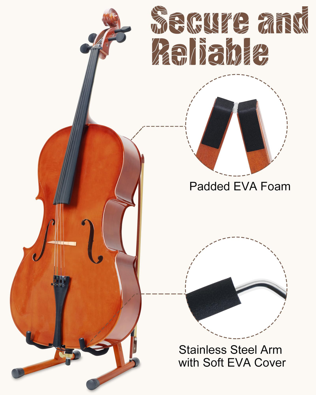 Mahogany Wood A-Shape Cello Stand with Bow Holder N4347